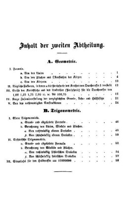 Inhalt der zweiten Abtheilung.