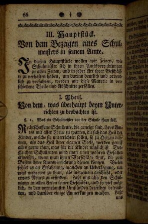 I. Theil. Von dem, was überhaupt beym Unterrichten zu beobachten ist.