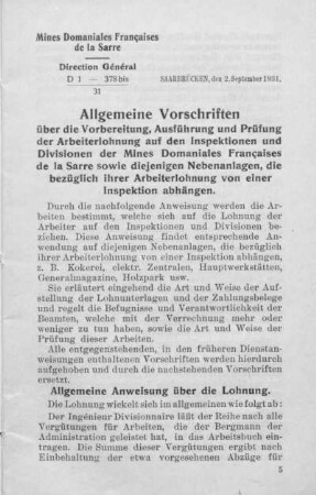 Allgemeine Anweisung über die Lohnung.