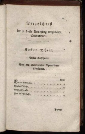 Verzeichniß der in dieser Anweisung enthaltenen Operationen.