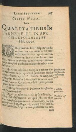 Sectio Nona. De Qualitatibus In Genere Et In Specie De Potentiis Et Habitibus.