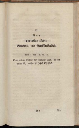 XI. Von protestantischer Glaubens- und Gewissensfreiheit