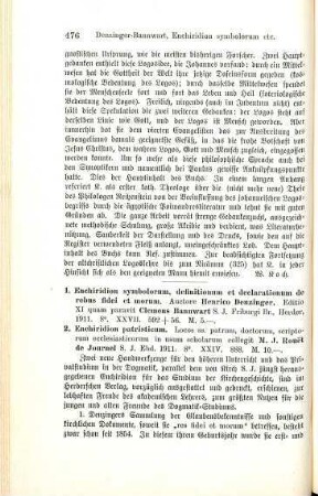 476-478 [Rezension] Denzinger, Heinrich, Enchiridion symbolorum definitionum et declarationum de rebus fidei et morum