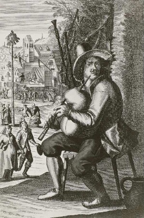Dudelsackpfeifer : Unbekannter Künstler: Dudelsackpfeifer. Aus "Musicien". Kupferstich; 260 x 175 mm. Dresden: Kupferstich-Kabinett B 1355,2