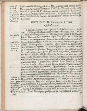 Sectio III. De Censoribus Erroris Chiliastarum.
