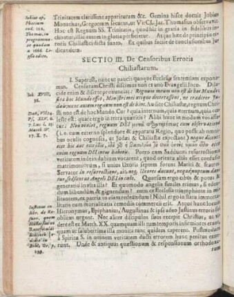 Sectio III. De Censoribus Erroris Chiliastarum.