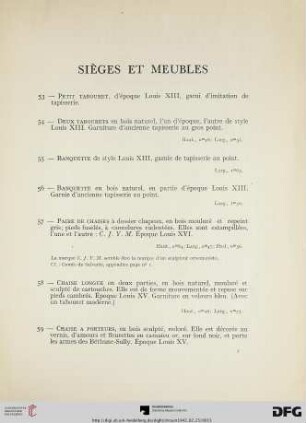 Sièges et meubles (Nr. 53-105) avec planches III-VI