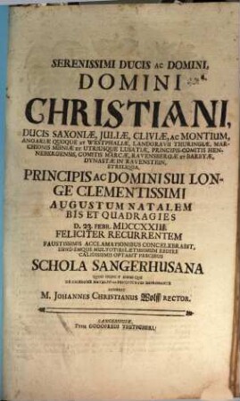 De Cicerone natalitias festivitates improbante : [Pr. in natalem XLII. Christiani, Duc. Saxon.]