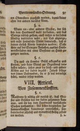 97-102, VIII. Articul. Von Zusammenkünfften. - IX. Articul.