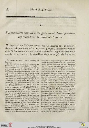 V. Dissertation sur un vase grec orné d’une peinture représentant la mort d’Actaeon