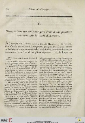 V. Dissertation sur un vase grec orné d’une peinture représentant la mort d’Actaeon