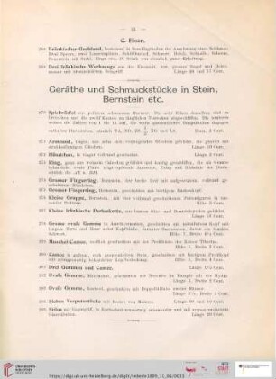 Geräthe und Schmuckstücke in Stein, Bernstein etc. (Nr. 270 - 285)