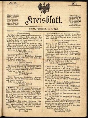 Ausgabe vom Samstag, den 08. April 1871.