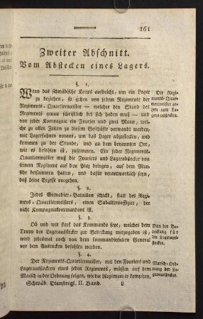 161-166, Zweiter Abschnitt. Vom Abstecken eines Lagers