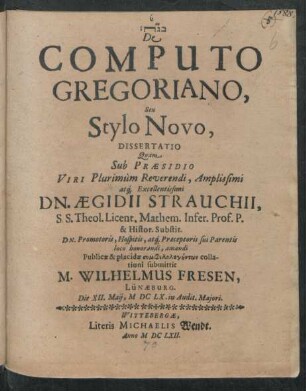 De Computo Gregoriano, Seu Stylo Novo, Dissertatio