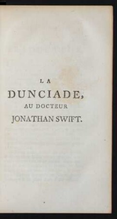 La Dunciade, Au Docteur Jonathan Swift