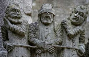 Frankreich. Bretagne. Finistere. Saint Thegonnec. Enclos Paroissial. Calvaire. Figuren