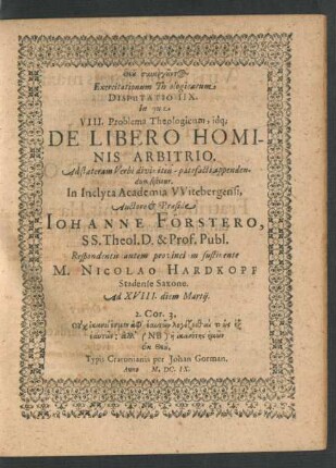 Exercitationum Theologicarum Disputatio IIX.