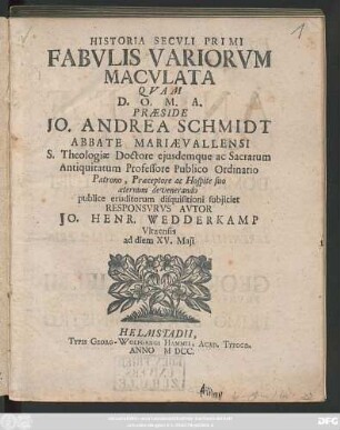 Historia Seculi Primi Fabulis Variorum Maculata