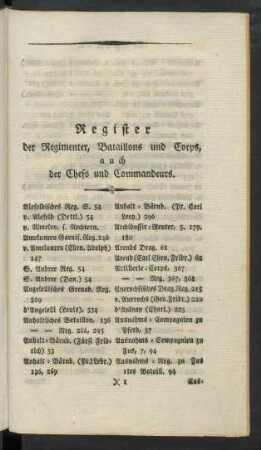 Register der Regimenter, Bataillons und Corps, auch der Chefs und Commandeurs.