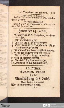 15. Lection. Der Eilfte Articul Von der Auferstehung des Leibs.