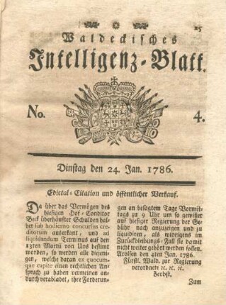 No. 4, Dinstag den 24. Jan. 1786