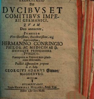 Exercitatio De Ducibus Et Comitibus Imperii Germanici