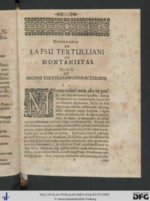 Disputatio De Lapsu Tertulliani Ad Montanistas.
