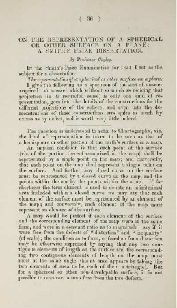 On the representation of a spherical or other surface on a plane: A Smith's prize dissertation.