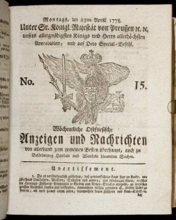 No. 15. Montags, den 13ten Aprill 1778.