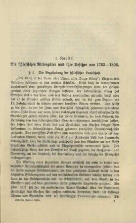 1. Kapitel. Die schlesischen Rittergüter und ihre Besitzer von 1763-1806