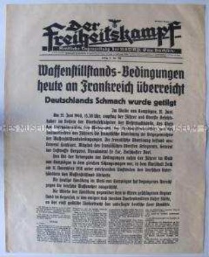 Sonderausgabe der Tageszeitung der NSDAP Sachsen "Der Freiheitskampf" zur Übergabe der Waffenstillstandsbedingungen an Frankreich