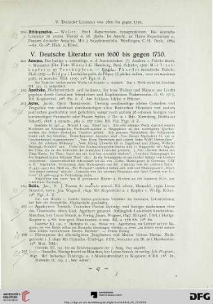 V. Deutsche Literatur von 1600 bis gegen 1750 (Nr. 201-272)
