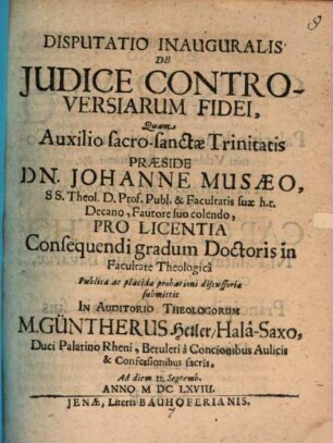 Disp. inaug. de iudice controversiarum fidei