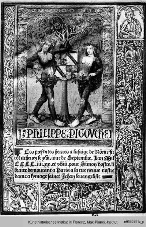 Horae Beatae Mariae Virginis ad usum Ecclesiae Romanae : Kolophon mit Adam und Eva im Bildfeld