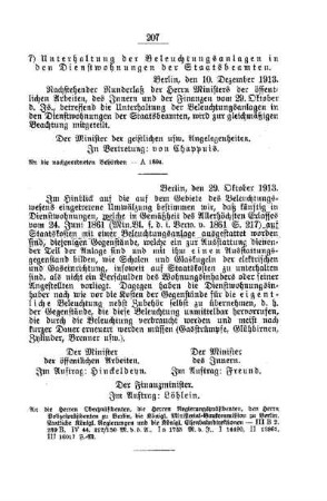 Unterhaltung der Beleuchtungsanlagen in den Dienstwohnungen der Staatsbeamten : [B. Behörden und Beamte]
