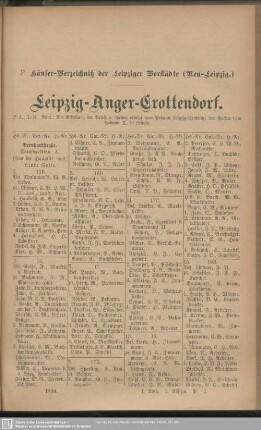 F. Häuser-Verzeichnis der Leipziger Vorstädte (Neu-Leipzig)