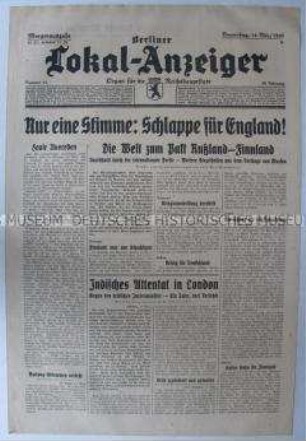 Tageszeitung "Berliner Lokal-Anzeiger" u.a. über das Attentat auf den britischen Indienminister in London