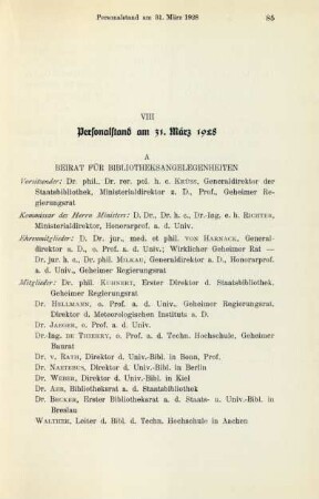 VIII Personalstand am 31. März 1928