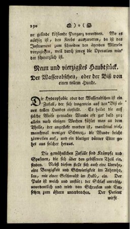 Neun und vierzigstes Haubtstück. Der Wasserabscheu, oder der Biß von einem tollen Hunde. - Ein und sechzigstes Haubtstück. Die Schwämme.