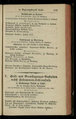 Heil- und Verpflegungs-Anstalten nebst Hebammen-Lehranstalt