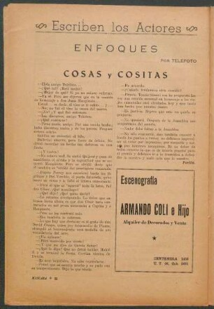 Escriben los Actores : Enfoques por Telefoto - Cosas y Cositas