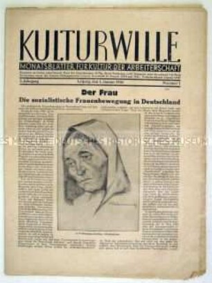 Proletarische Monatszeitschrift "Kulturwille" u.a. zur sozialistischen Frauenbewegung