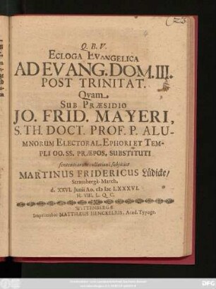 Ecloga Evangelica ad Evang. Dom. III. Post Trinitat