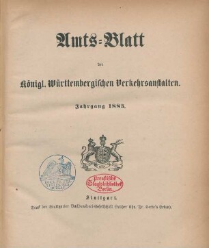 1883: Amtsblatt der Württembergischen Verkehrsanstalten
