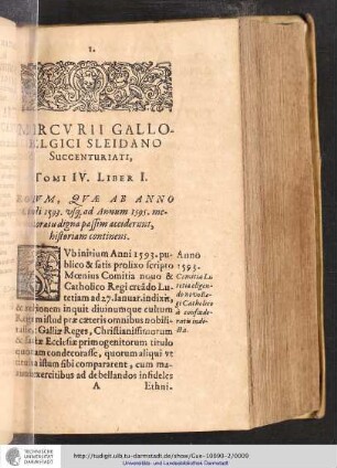 Mercvrii Gallo-Belgici Sleidano Succenturiati, Tomi IV. Liber I. Eorum, Qvae ab Anno Christi 1593 vsg. ad Annum 1595. memoratu digna passim acciderunt, historiam continens.