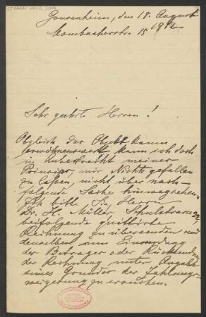 Brief an B. Schott's Söhne : 18.08.1912