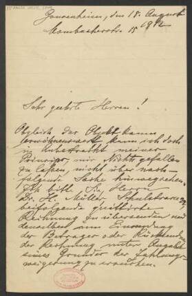 Brief an B. Schott's Söhne : 18.08.1912
