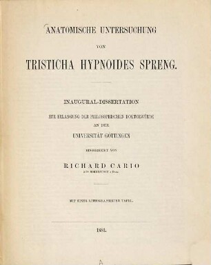 Anatomische Untersuchung von Tristicha hypnoides Spreng : Mit einer lithographierten Tafel