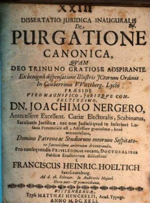Dissertatio juridica inauguralis de purgatione canonica